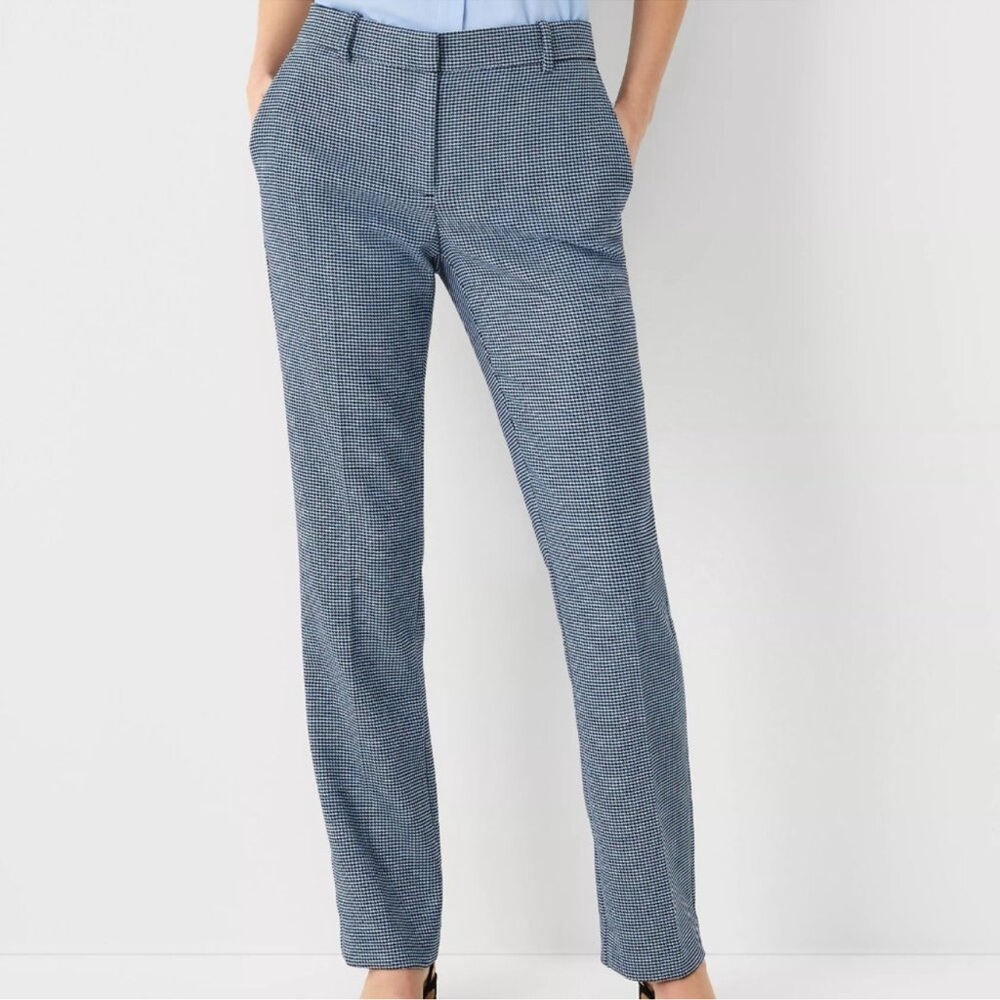 ANN TAYLOR Blue Sophia Houndstooth Trousers Dress Pants Women’s 4 Plaid